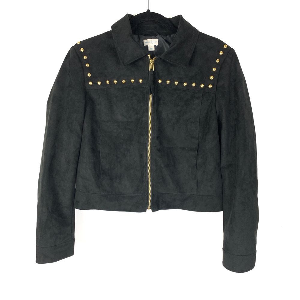 Belle & Sky Black Faux Suede Jacket Gold Studded L